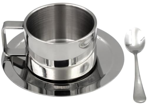 SHINEOFI Mug à Café en Acier Inoxydable 200ml Cuillère, Surface Lisse sans Bavure, pour Café, Camping et Restaurant, Couleur Argentée