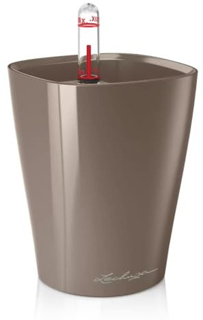 Lechuza-Gefäß mit Bewässerung MINI-DELTINI Premium Taupe Hochglanz