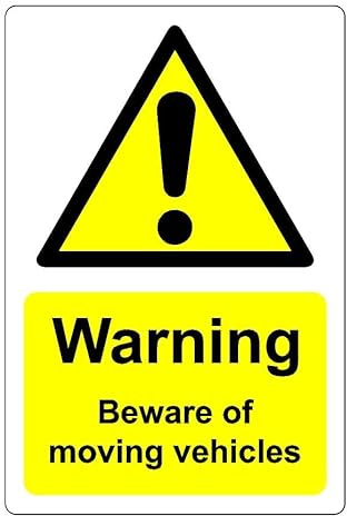 WARNING BEWARE OF MOVING VEHICLES SIGN - Self adhesive vinyl 200mm x 300mm