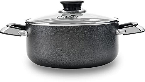 Alpine Cuisine Pentola antiaderente da 6 quarti con coperchio in vetro temperato e maniglie per il trasporto, pentole multiuso in alluminio forno olandese per brasare, bollire, stufare