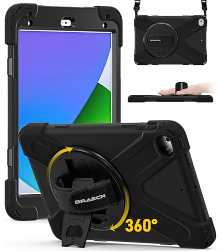BRAECN for iPad mini 5 Case 2019, iPad mini 4 Case 2015 - Black | Heavy Duty, Shockproof Protective, 360°Rotating Stand, Handle & Shoulder Strap, Full Body Cover, Kids Friendly