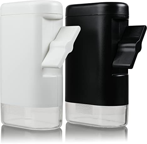PepperMate - Juego de molinillos de pimienta, pimienta y sal - Fácil de llenar, gourmet, cerámica recargable a mano con taza medidora, molienda de precisión para molienda gruesa o fina (blanco y
