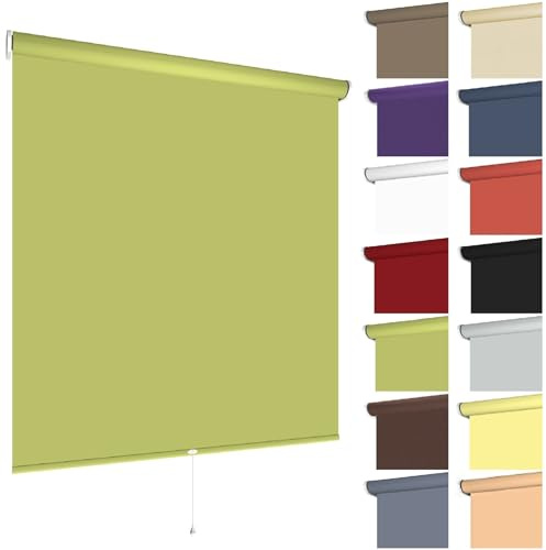 Springrollo Fensterrollo ohne & mit Bohren B112 x H180 cm Stoff Blattgrün lichtdurchlässig Blickdicht, Klemmfix Schnapprollo Mittelzugrollo Klemmrollo Tageslichtrollo Sonnenschutz für Fenster