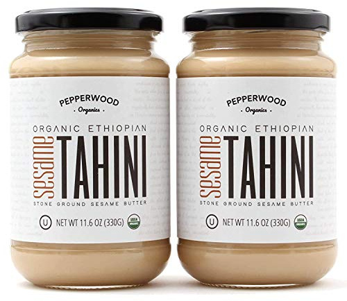 Organic Stone-Ground Ethiopian Sesame Tahini Paste, Hulled, Unsalted, Non-GMO, Gluten-Free, Kosher, Vegan, USDA Organic, Peanut-Free, 330g Glass Jars (2 Pack)