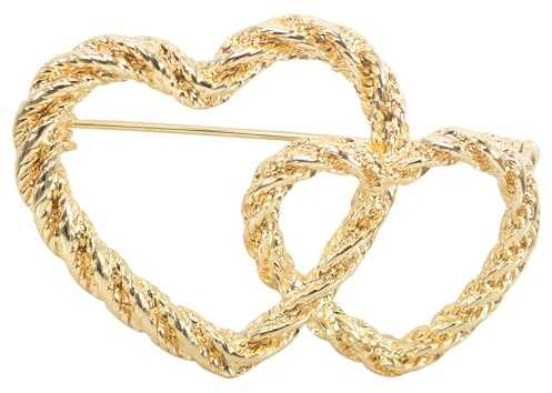 Gyn&Joy Broche dorée tendance à double cœur pour femme, Métal, Pas de gemme