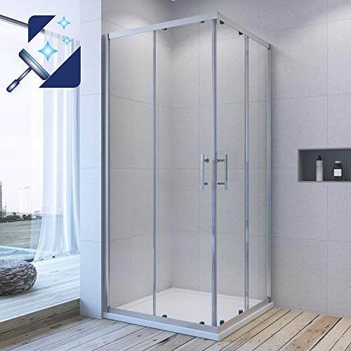 AQUABATOS® 80x80 x 195 cm Eckeinstieg Duschkabine mit Einfaches Rollen Befestigungssystem Schiebetüren aus 6mm Lotus Effekt Nanobeschichtung ESG Echtglas