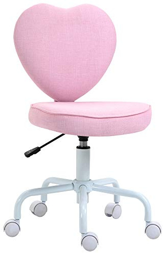 HOMCOM Sedia Ufficio a Forma di Cuore, Altezza Regolabile, Rosa | Sedia per Scrivania, 5 Rotelle Girevoli, in Tessuto 40x50x79-89cm, Postazione Trucco