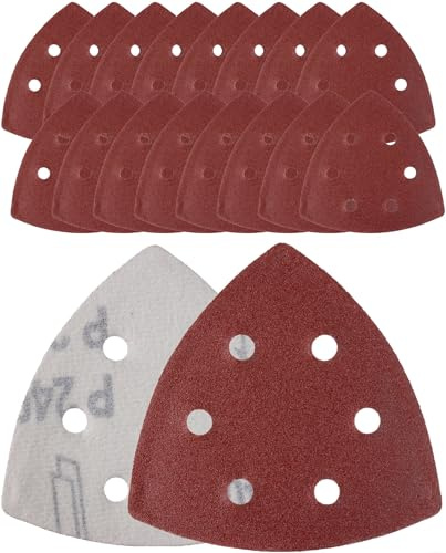 YoiYee 240 Grit Delta Sanding Sheets, 93mm Detail Sander Pads 20 Pack | 6-hole dust extraction, aluminium oxide abrasive, hook and loop backing, fits oscillating multi-tools and corner sanders