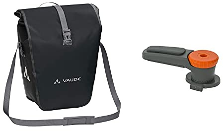VAUDE Radtasche Aqua Back Single, Black, One Size, 124130100 & Haifischzahn, QMR Rail Hook 2.0, QMR-Befestigungssystem 2.0, Radtaschen, Gepäckträgerhalterung weiß Einheitsgröße
