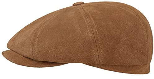 Stetson Hatteras Calf Split Flat Cap Herren Leder Kalb Gefüttert Baumwolle Wärmeisolierend Ballonmütze Sommer Winter Schirmmütze Cognac M (56-57 cm)