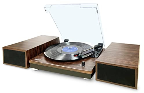 Lauson CL617 Tocadiscos de Vinilo Bluetooth con Altavoces Externos Estéreo, Tocadiscos de 3 Velocidades, Reproducción Inalámbrica, Auto-Stop, RCA/Aux-in / 3,5mm