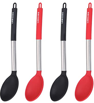 LARCISO 4 Pieces Large Silicone Spoons, Food Grade Silicone Cooking Spoon, Non-Stick Serving Spoon, 13 Kitchen Utensils for Mixing, Serving, Cooking