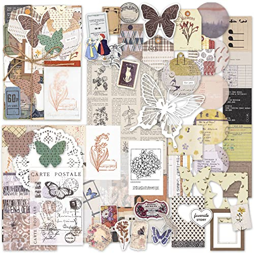 Vintage-Muster-Papier-Set Scrapbook-Papier, dekoratives Papier, Kraftpapier mit Aufklebern, Lesezeichen, Karte für Tagebuch, Tagebuch, Kartenherstellung, Papierhandwerk, DIY-Schneiden (Coffee)