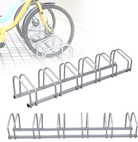 Randaco 2er Fahrradständer, Mehrfachständer, Fahrradhalter Bodenständer, Aufstellständer Fahrrad Ständer Boden, Wand Montage Metall Platzsparend Wandhalterung(Für 6 Fahrräder, Silber)