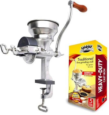 Corona Manual Grain Mill, Cast Iron Corn Grinder with Hand Crank for Corn, Wheat, Rice, Coffee & Spices, Adjustable Flour Mill for Home Kitchen Use