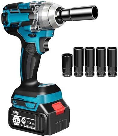 Akku Schlagschrauber 18V Kompatibel mit Makita – 320Nm Brushless Drehschlagschrauber mit LED & 6 Stecknüssen – Elektrischer Schlagschrauber für Reifenwechsel, Montage & Auto-Reparatur