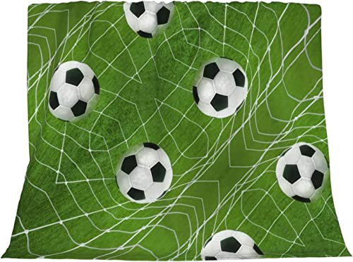 3D Kuscheldecke 150x200 Fußball Warme Decke Thema Sport Flanell Fleecedecke Grünes Netz Flauschig Weich Wohndecke für Sofadecke Couchdecke Sofaüberwurf Bettüberwurf