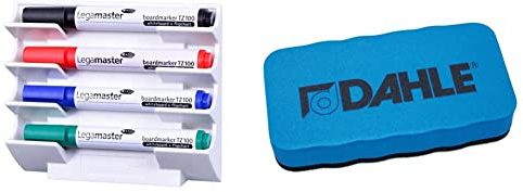 Legamaster 7-122000 Markerhalterung für Whiteboards, magnetisch, weiß & Dahle Whiteboard Schwamm (Magnetischer Wischer für Trockenreinigung auf vielen Oberflächen) blau