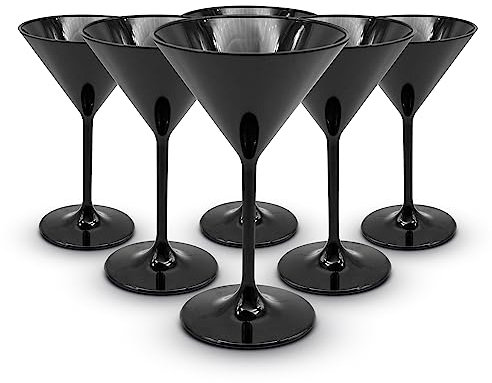 DOJA Barcelona | Vasos Plastico Martini | Negro | Pack 6 | Copas de Martini Plastico Duro Reutilizable | Vasos Policarbonato Color Negro | Vaso Martini Plastico, Cocktail Reutilizables