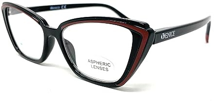 VENICE EYEWEAR OCCHIALI Lunettes de Lecture pour femmes Lunettes de Vue Presbyte +1.0 à +3.5 moderne Vintage style MADISON (+3.00, Noir - Rouge)