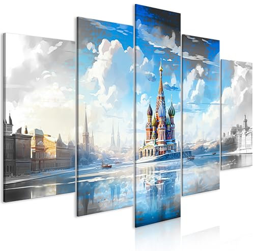 murando - Acoustic Canvas Wall Art City 100x50 cm 5 pieces - Picture With Acoustic Foam Sound Absorption Print Image Artwork Room Acoustics Soundproofing Modern Art Moscow AI Palace Sky d-H-10020-b-c