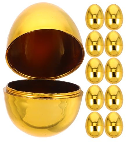 HOLIDYOYO 12pcs Plastic Gold Easter Eggs Metallic Empty Fillable Eggs for Easter Hunt Supplies Basket Stuffers Party Favor