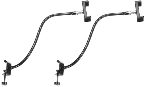 PATIKIL 16.9 Gooseneck Desk Mic Stand, 2Pcs Flexible Arm Desktop Microphone Stand with Clip, 3/8 to 5/8 Phone Clip for Singing Speech, Black