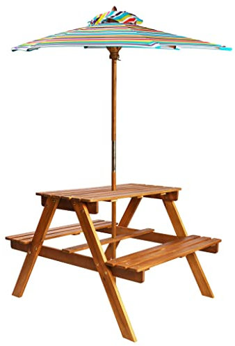 HETFTJN Tavolo Picnic, Scrivania Salvaspazio Tavolo Campeggio Tavolino Basso Tavolino Da Spiaggia Adatto per Balcone Ufficio Giardino Esterno, per Bambini con Ombrellone 79x90x60cm in Acacia