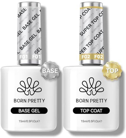 BORN PRETTY Base Gel & Top Coat Set, 2pcs 15ml No Wipe Shine Finish Soak Off LED Nail Lamp Gel for Long Lasting Salon Quality Manicure Gifts