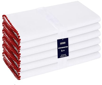 Cottoniva Premium Servilletas de Tela algodón 100% - 50 x 50 cm Juego de 6 - Suave Cómoda Duradera Calidad de Hotel - Servilletas Reutilizables Lavable para Fiestas y Uso Diario - Rojo Blanco