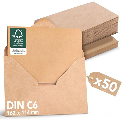 Falinko 150x Faltkarten mit Umschlag Kraftpapier braun I Din A6/C6 I Faltkarten blanko I Briefumschläge braun I neutrale Grußkarten mit Umschlag