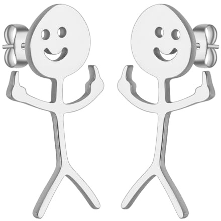 Dreamtimes Smiley Gesicht Figur Zeichensprache Ohrringe für Frauen Männer Edelstahl Finger Stickman Trend Paar Ohrringe Punky und schrullig Ohrringe