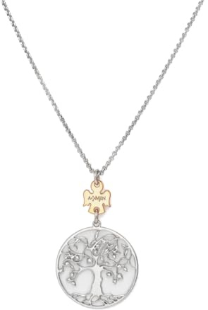 VLNET Amen collana lunga con angelo e albero della vita in argento 925.Unisex.Lunghezza 80+4cm