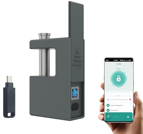 TenixLox Lucchetto corazzato alta sicurezza per container,sblocco con impronta digitale, app e chiave, robusto dispositivo antifurto per garage, carport e scantinati