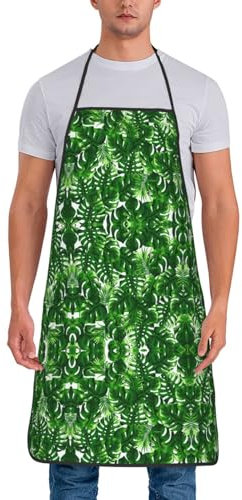 FSCEV Monstera Deliciosa Tablier de chef professionnel pour adulte Motif palmier banane, blanc, taille unique