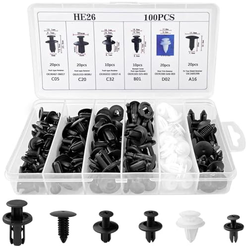 Binnan 100 Pièces Rivet Clips Plastique, Clips de Fixation Voiture, Clips Voiture Universel pour Pare-Chocs Porte de Voiture Fender Push Kit de Remplacement