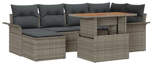 vidaXL Garten-Sofa-Set mit Kissen 7 pcs Grau, Garten und Terrasse, modernes Outdoor-Set, wetterfeste Kissen, modulare Sitzgelegenheiten, Lounge für den Patio