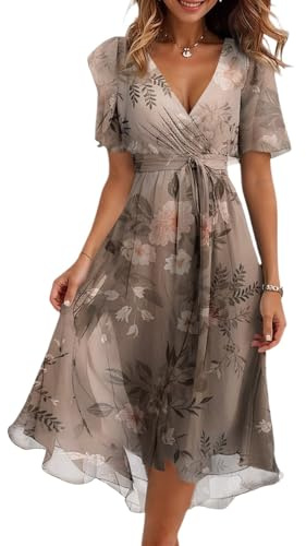 Generisch Hochzeitsgast Outfit Damen Blumenkleid Damen Abschlusskleider Lang Kleid für Brautmutter Trauzeugin Kleid Abschlusskleider Kleider für Mollige Frauen Festlich Wickelkleid Maxikleid AOC32