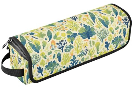 Unterwasser-Reisetasche mit grünen Pflanzen für Damen, mit hitzebeständiger Matte, abnehmbarer Haarstyling-Zubehör-Organizer für Glätteisen, Glätteisen, Lockenstäbe, Reiseetui für Frauen