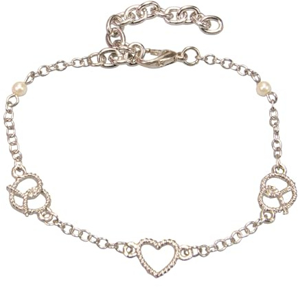 Alpenflüstern Bracelet traditionnel avec bretzel et cœur – Bijou pour femme avec cœur en strass argenté antique – Bracelet de perles (couleurs traditionnelles) DAB092, 16,5 cm