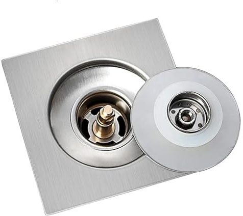 Scarico a Pavimento per Doccia, Scarico a Scomparsa, Scarico a Pavimento in Acciaio Inox 304, Scarico per Vasca, Scarico Quadrato a Pressione, Tappo di Copertura per Doccia, 12 x 12 cm, griglia rimov