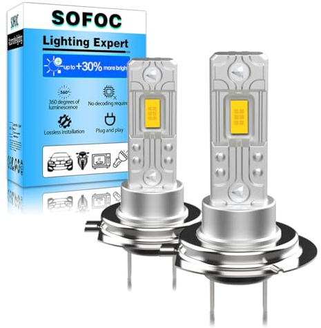 SOFOC H7 Lamp LED Dimljus PX26D framlykta 12V 24V 12-24V DC Kompatibel 4000LM 300% Ljusare Gul 3000K Helljus/Dimljus Ersättning 2Pcs