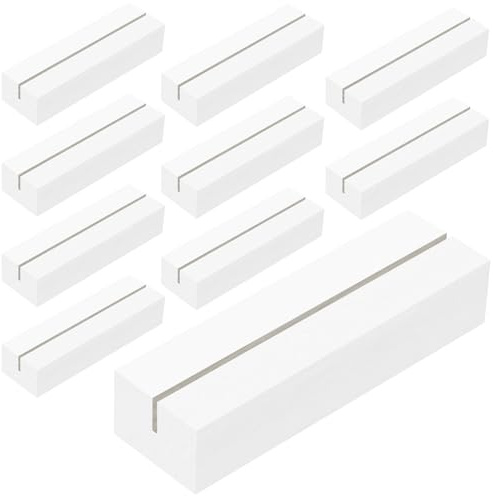WISYOK Kartenhalter Holz Weiß, 10 Stück, Tischkartenhalter, 10×3×2cm | Kartenständer Holz, Postkartenhalter, Holzständer, Menükartenhalter, Fotohalter für Hochzeiten, Partys und Bankette