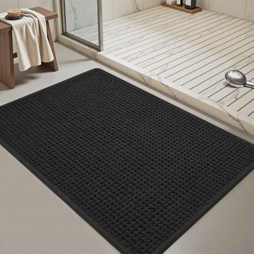 SIXHOME Badematte Weich Chenill Absorbierende Saugfähige Badematten Badteppiche rutschfest Waschbar Schwarz 40 * 60cm