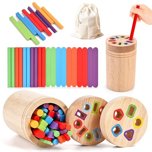 Wooderma Montessori Spielzeug ab 1 2 3 Jahren, Farb-Sortierspiel, Holzspielzeug für Kinder, Lern- & Motorikspielzeug zum Farbenlernen, Steckspiel ab 1 Jahr, Geschenk für Mädchen & Jungen
