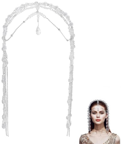 GORGECRAFT Quaste Strass Kappe Kopfschmuck 1920s Kristall Hochzeit Braut Kopfkette Roaring 20s Great Gatsby Haarschmuck Haarkette Hut Für Bauchtanz Braut Cosplay Halloween Art Decor Party