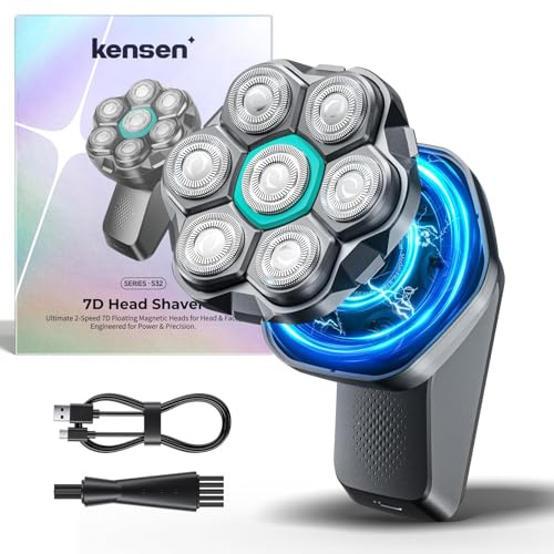 Head Shavers for Bald Men-Kensen 2-Speed Adjustable 7D Waterproof Mens Electric Shavers for Face-Long Battery Life Electric Razor for Men with LED Display-Type-C Rechargeable/Wet & Dry/Gift for Men