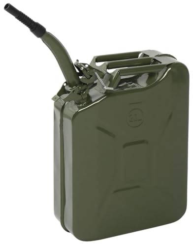 Generisch Benzinkanister 5l 10l 20l Für Benzin Diesel Metall Kraftstoffkanister Reservekanister Mit Flexiblem Einfüllstutzen/Trichter, Kraftstoff-Kanister, Sicherheitsverschluss,Grün,20L