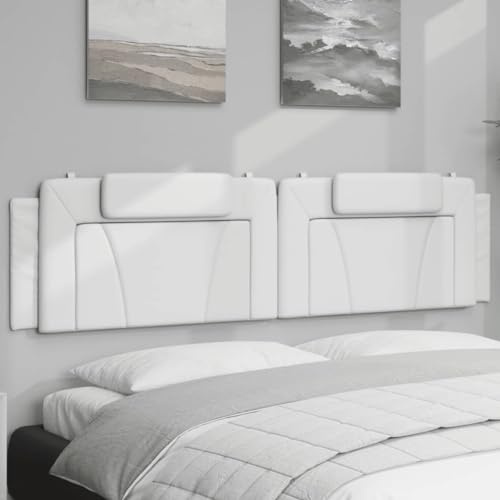 Owoxanthellate Kopfteil-Kissen Viana 200 cm Weiß Kunstleder mit Reißverschluss, LED-Klett-Befestigung & Wandgurt, platzsparendes Wandkissen für 200 cm Bett, Schlafzimmer und Wohnbereich