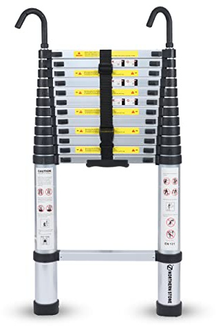 NORTHERN STONE Telescopic Ladder 3.8M/12.5FT Multi-Purpose Aluminium Loft Ladder Extendable, Collapsible and Portable, Max Load 150kg/330lb, Adjustable Step, EN131 (3.8m)